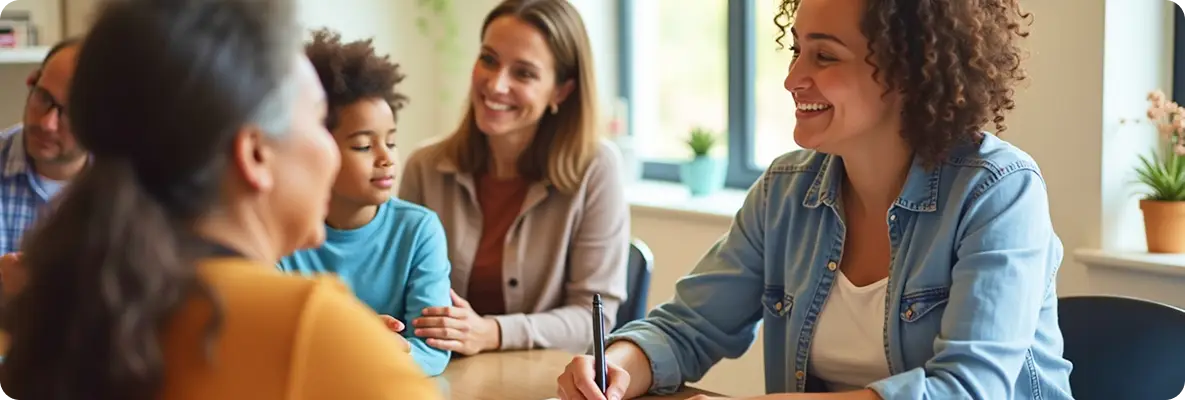 A group of people sitting at a table