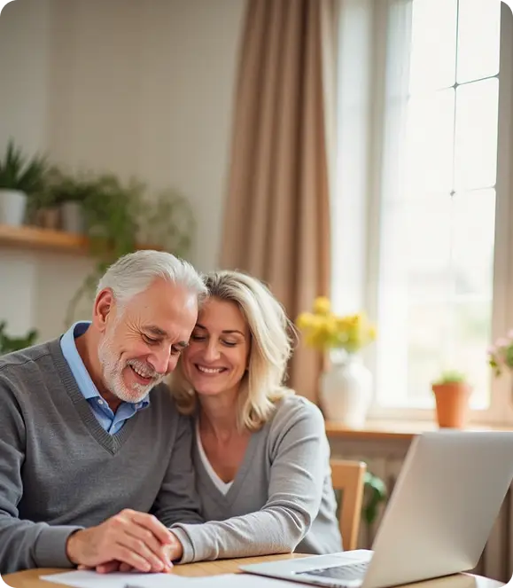 two people smile