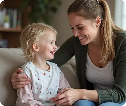 a young woman and a child smile